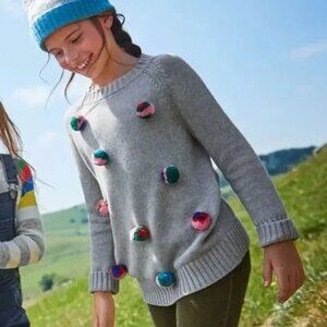 Mini Boden Grey Pom Pom Sweater, Size 13/14